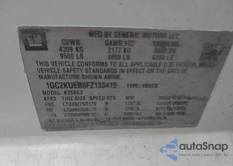 2015 Chevrolet Silverado 2500Hd Wt из США, поврежденный, VIN 1GC2KUEB8FZ133419